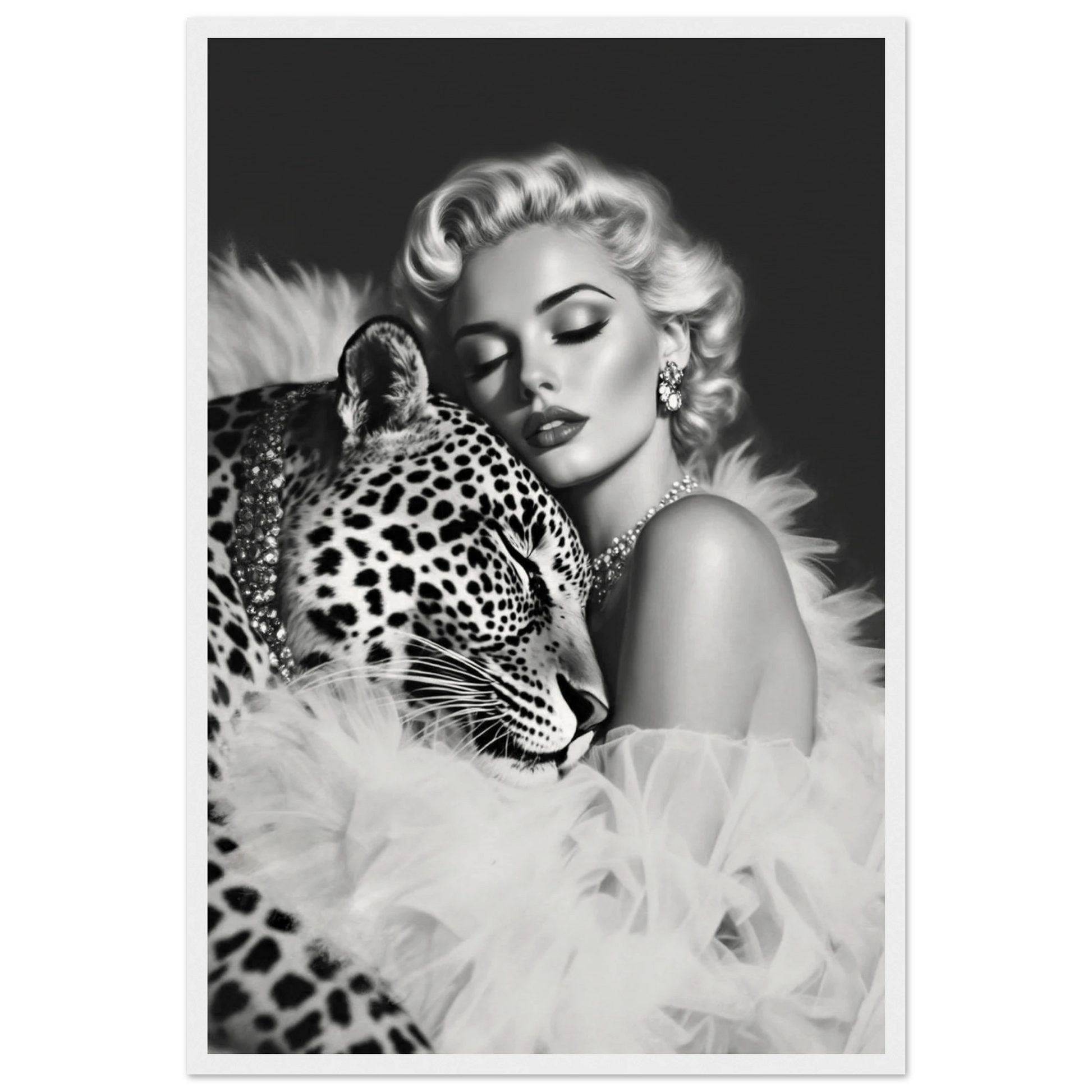 Marilyn Monroe Glam Leopard Art Print White Wood Frame 40x60 cm 16x24″ Museum-Quality Matte Paper Wooden Framed Poster