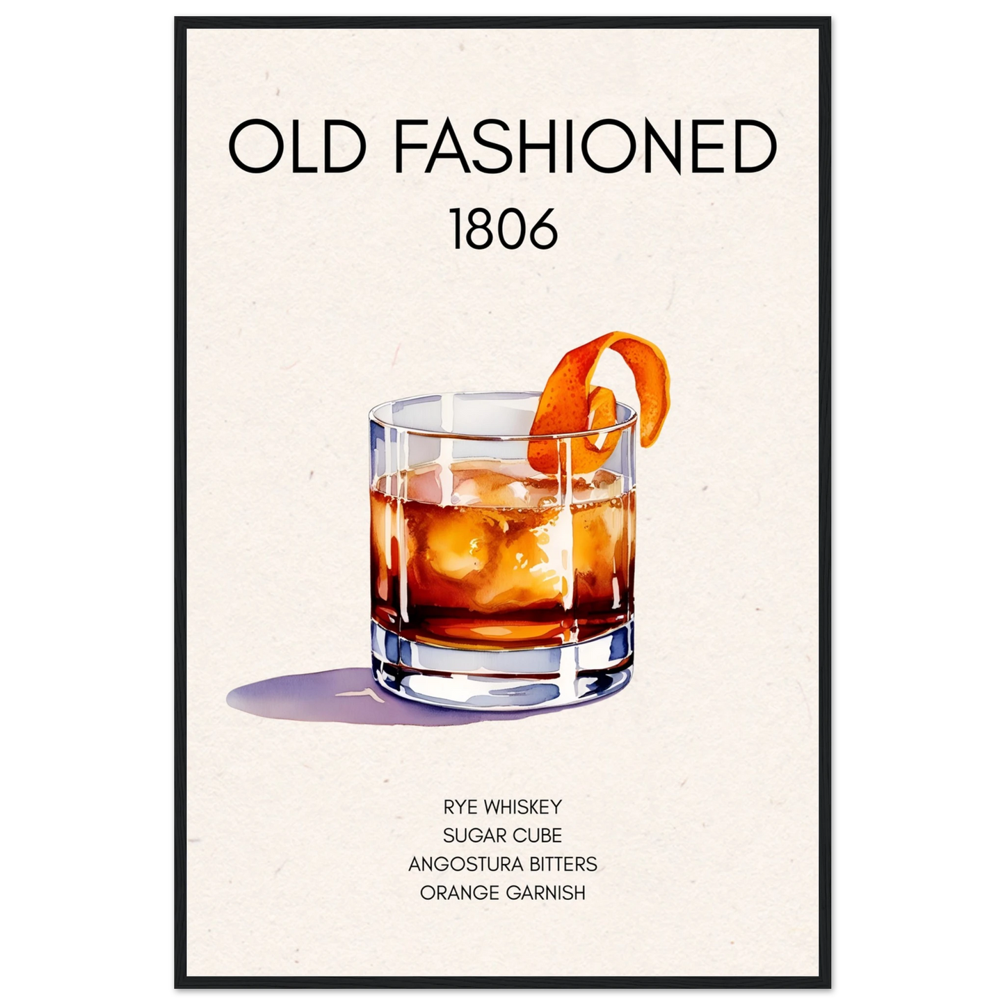 Classic Old Fashioned Cocktail Bar Poster Print Black Wood Frame 60x90 cm 24x36″ Classic Matte Paper Wooden Framed Poster