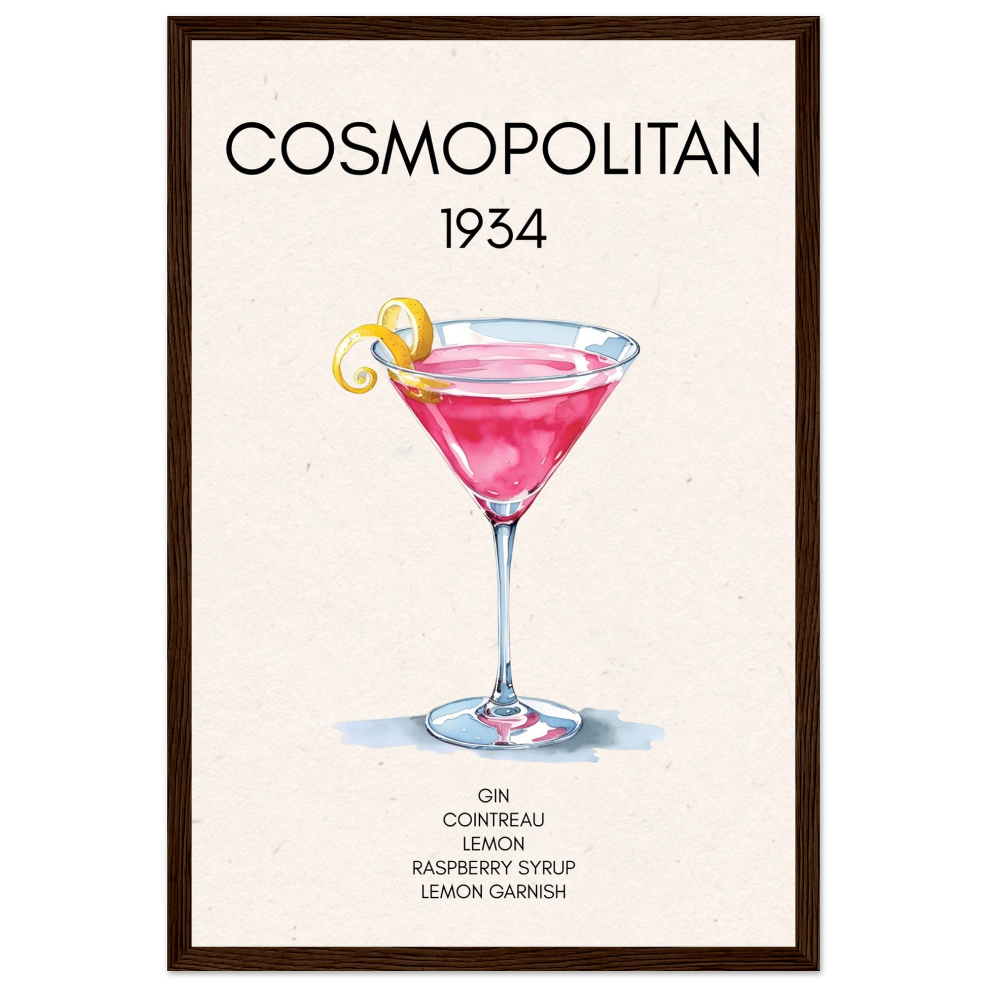 Cosmopolitan Cocktail Bar Art Print Dark Brown Wood Frame 30x45 cm 12x18″ Premium Matte Paper Wooden Framed Poster