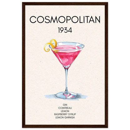 Cosmopolitan Cocktail Bar Art Print Dark Brown Wood Frame 30x45 cm 12x18″ Premium Matte Paper Wooden Framed Poster