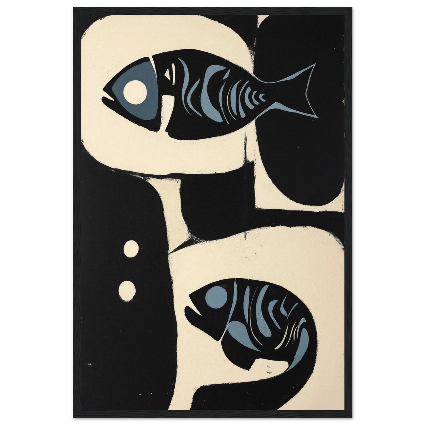 Abstract Mid-Century Modern Fish Art Print Black Wood Frame 40x60 cm 16x24″ Premium Matte Wooden Framed Poster