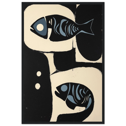 Abstract Mid-Century Modern Fish Art Print Black Wood Frame 40x60 cm 16x24″ Premium Matte Wooden Framed Poster