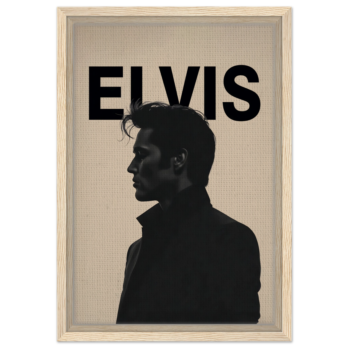 Young Elvis Presley Silhouette Art Print Light Wood Frame 30x45 cm 12x18″ Framed Canvas
