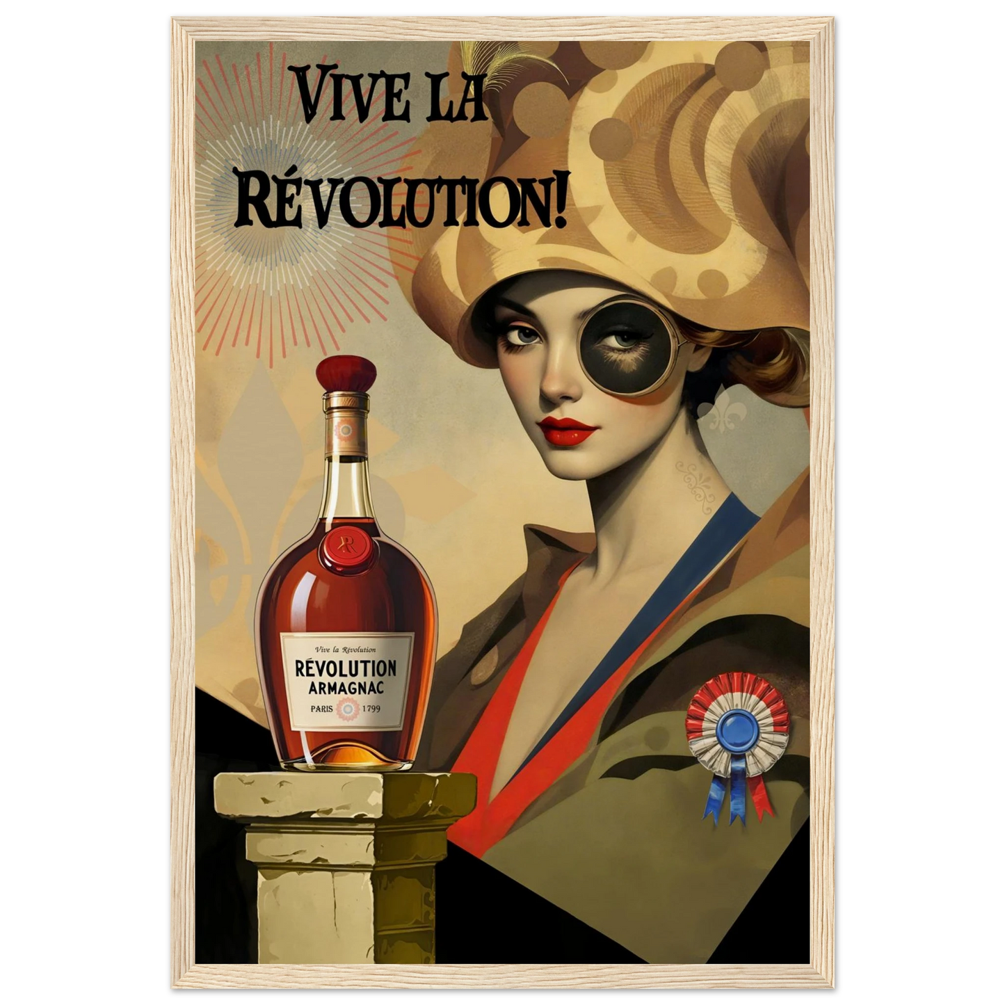 Vintage French Revolution Cognac Art Print Light Wood Frame 30x45 cm 12x18″ Museum-Quality Matte Paper Wooden Framed Poster