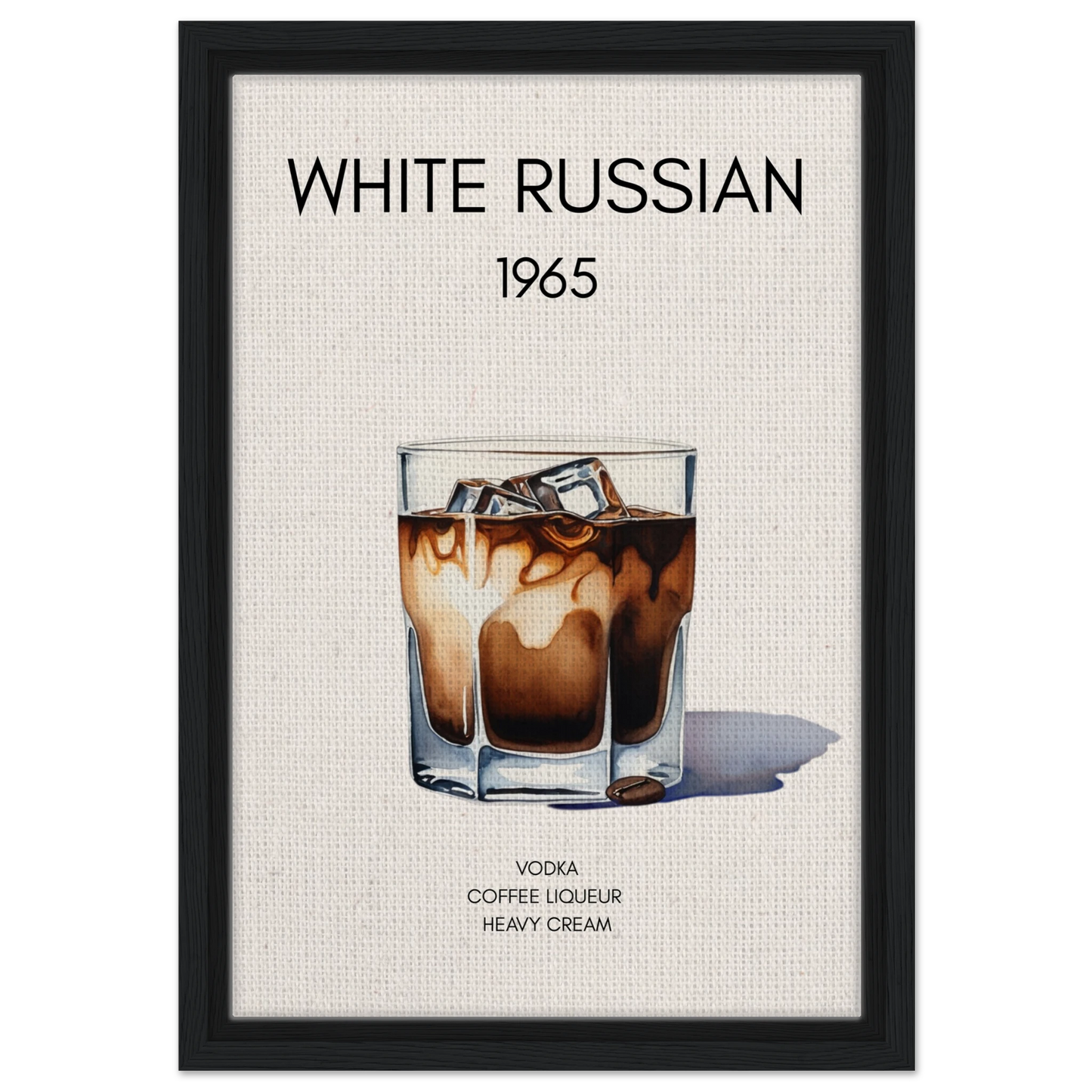 White Russian Cocktail Bar Art Poster Print Black Wood Frame 30x45 cm 12x18″ Framed Canvas