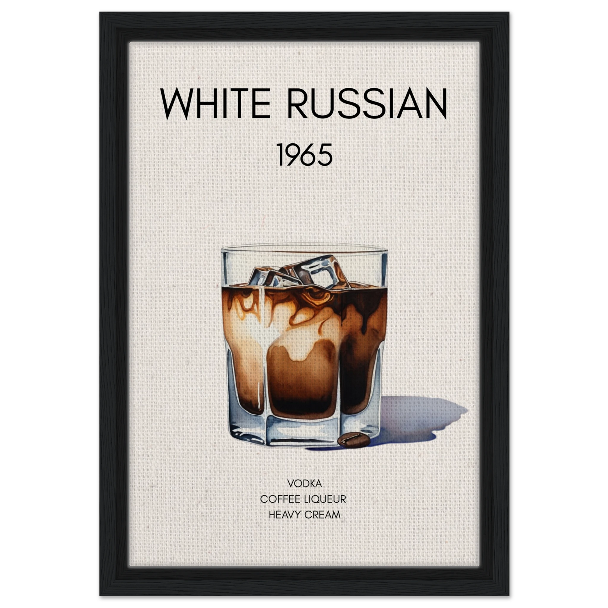 White Russian Cocktail Bar Art Print Black Wood Frame 30x45 cm 12x18″ Framed Canvas