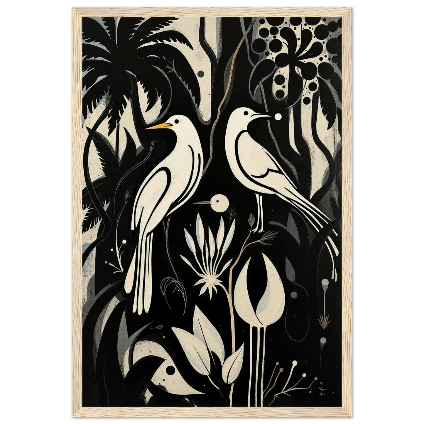 Black & White Minimalist Bird Art Print Light Wood Frame 30x45 cm 12x18″ Museum-Quality Matte Paper Wooden Framed Poster