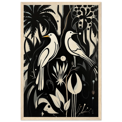 Black & White Minimalist Bird Art Print Light Wood Frame 30x45 cm 12x18″ Museum-Quality Matte Paper Wooden Framed Poster
