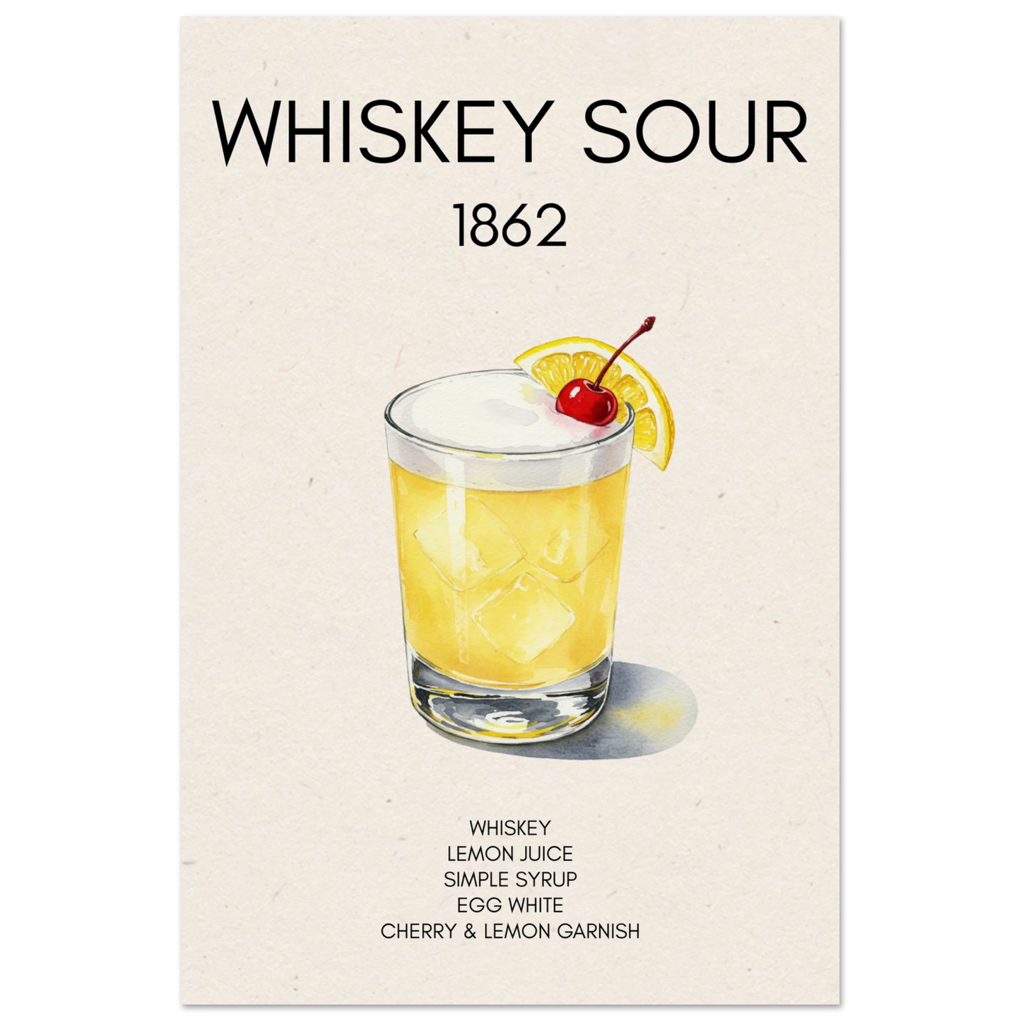 Whiskey Sour Cocktail Bar Poster Print No Frame 60x90 cm 24x36″ Museum-Quality Matte Paper Poster