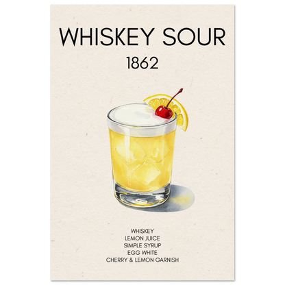 Whiskey Sour Cocktail Bar Art Print No Frame 60x90 cm 24x36″ Museum-Quality Matte Paper Poster