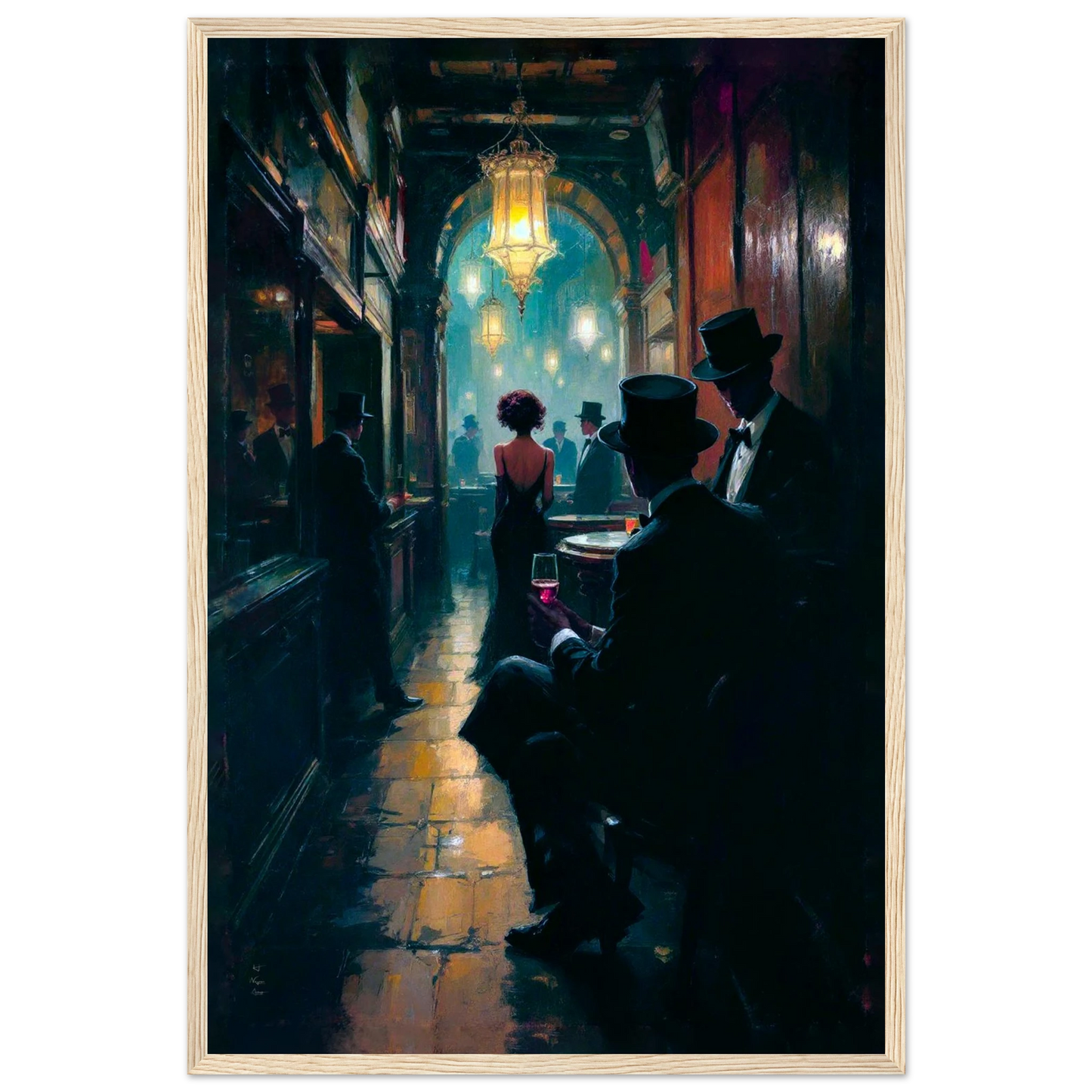 Prohibition Speakeasy Art Deco Print Light Wood Frame 40x60 cm 16x24″ Premium Matte Framed Poster