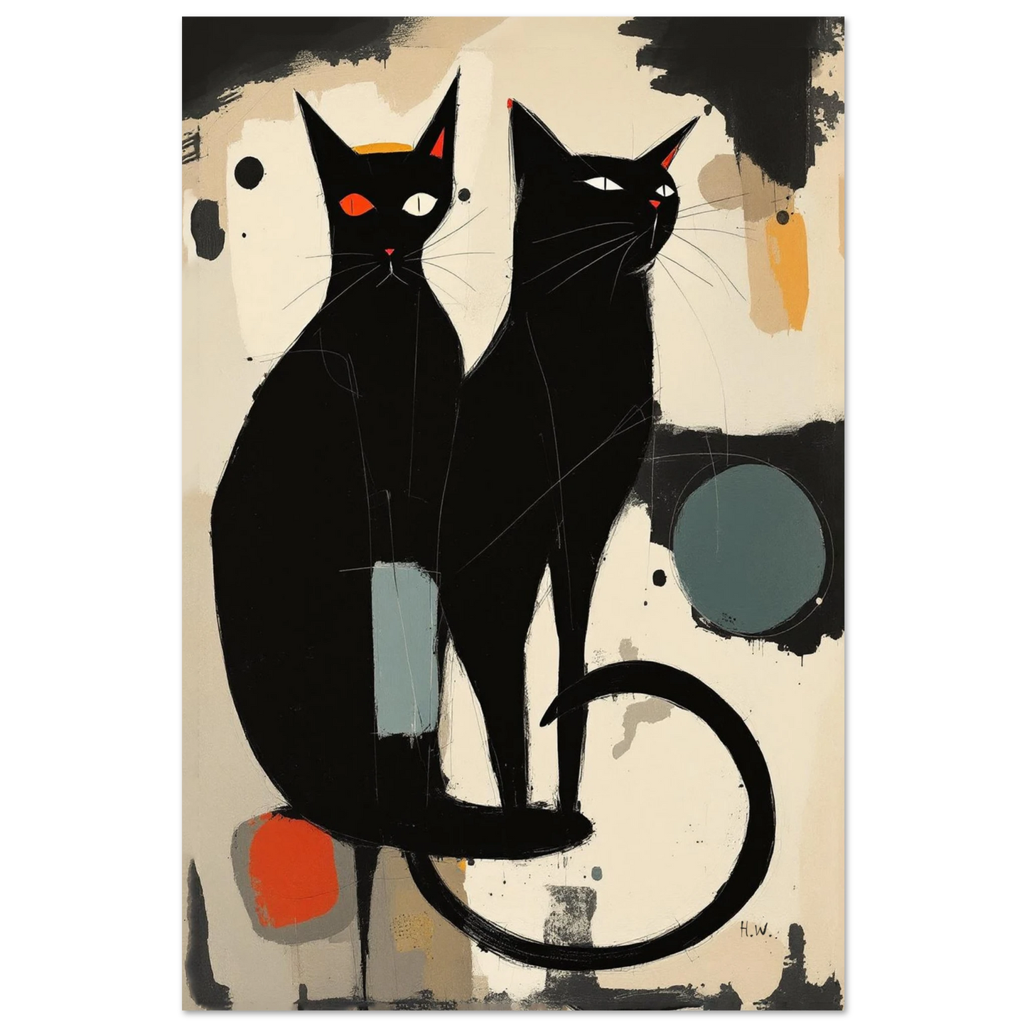 Abstract Crazy Cat Duo Art Print
