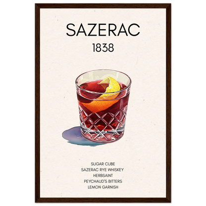 Sazerac Cocktail Bar Art Print Dark Brown Wood Frame 30x45 cm 12x18″ Premium Matte Paper Wooden Framed Poster
