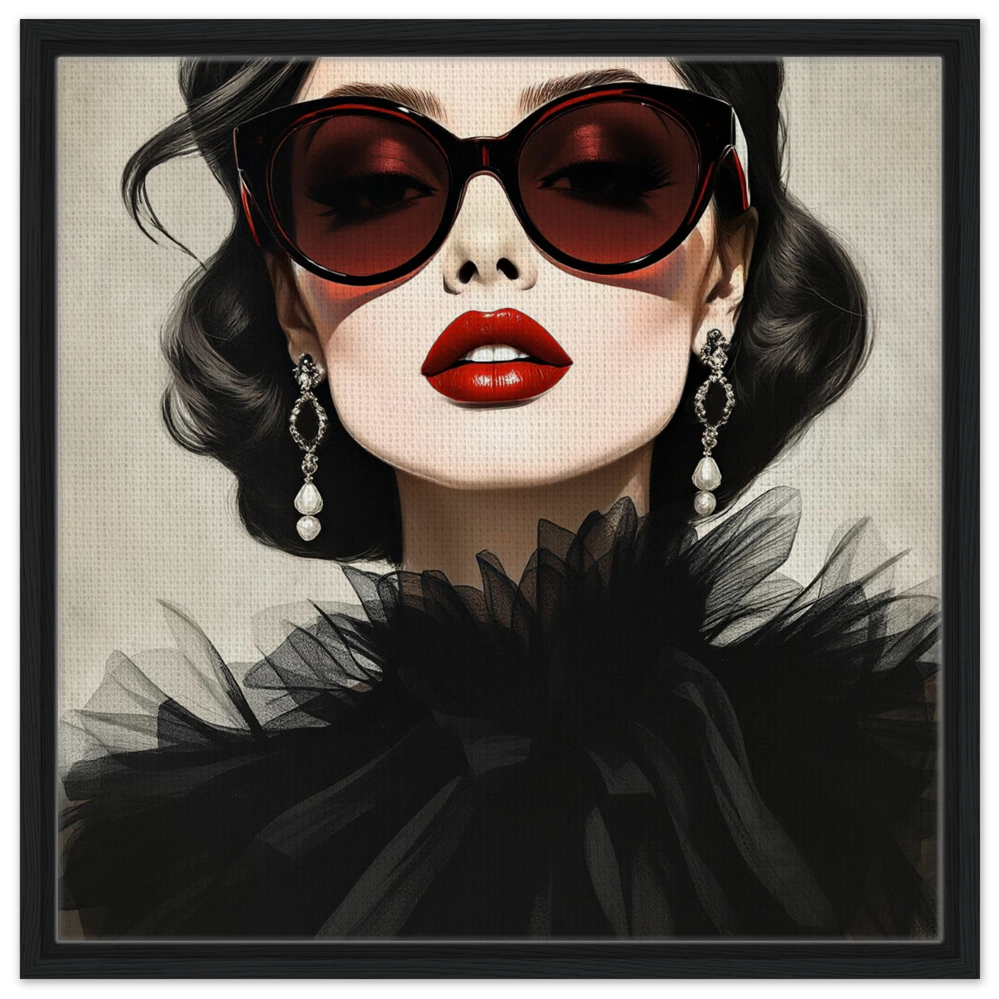 Paris Glam 80s Fashion Model Art Print 60x60 cm 24x24″ Framed Canvas