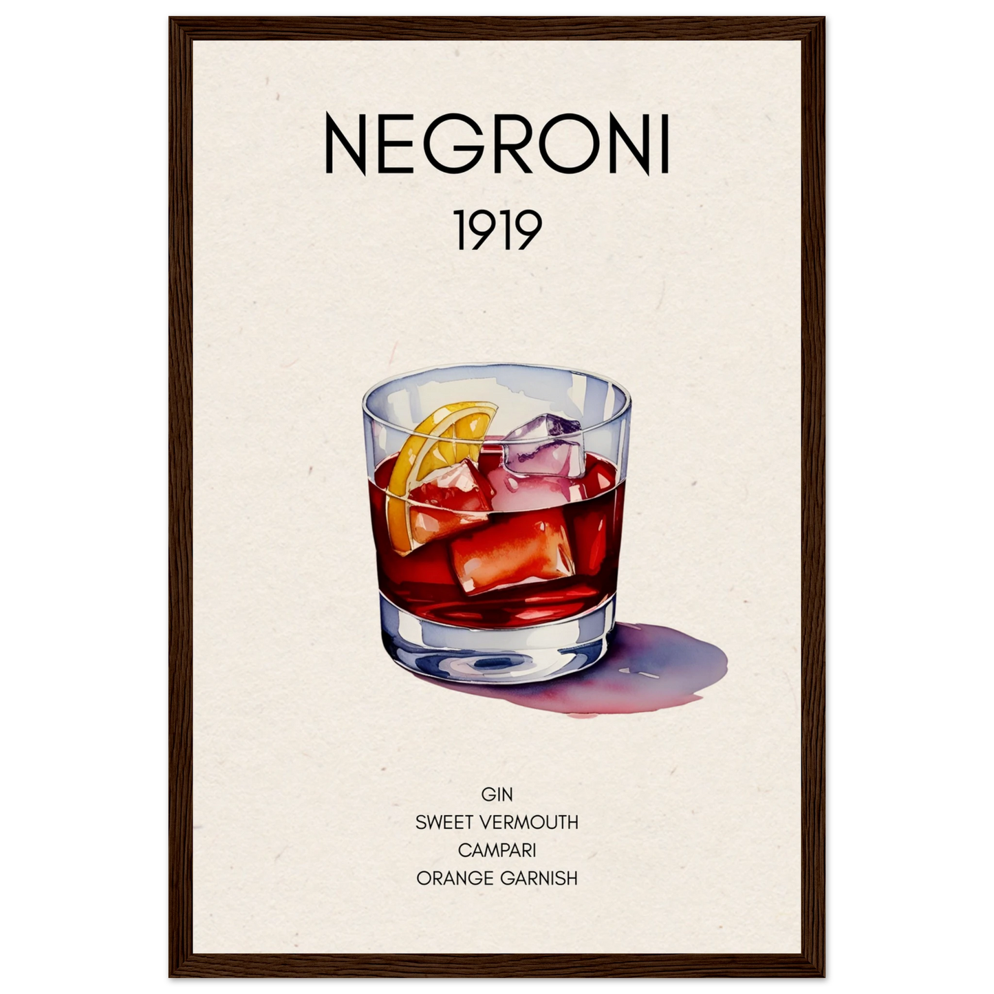 Negroni Cocktail Bar Poster Print Dark Brown Wood Frame 30x45 cm 12x18″ Museum-Quality Matte Paper Wooden Framed Poster