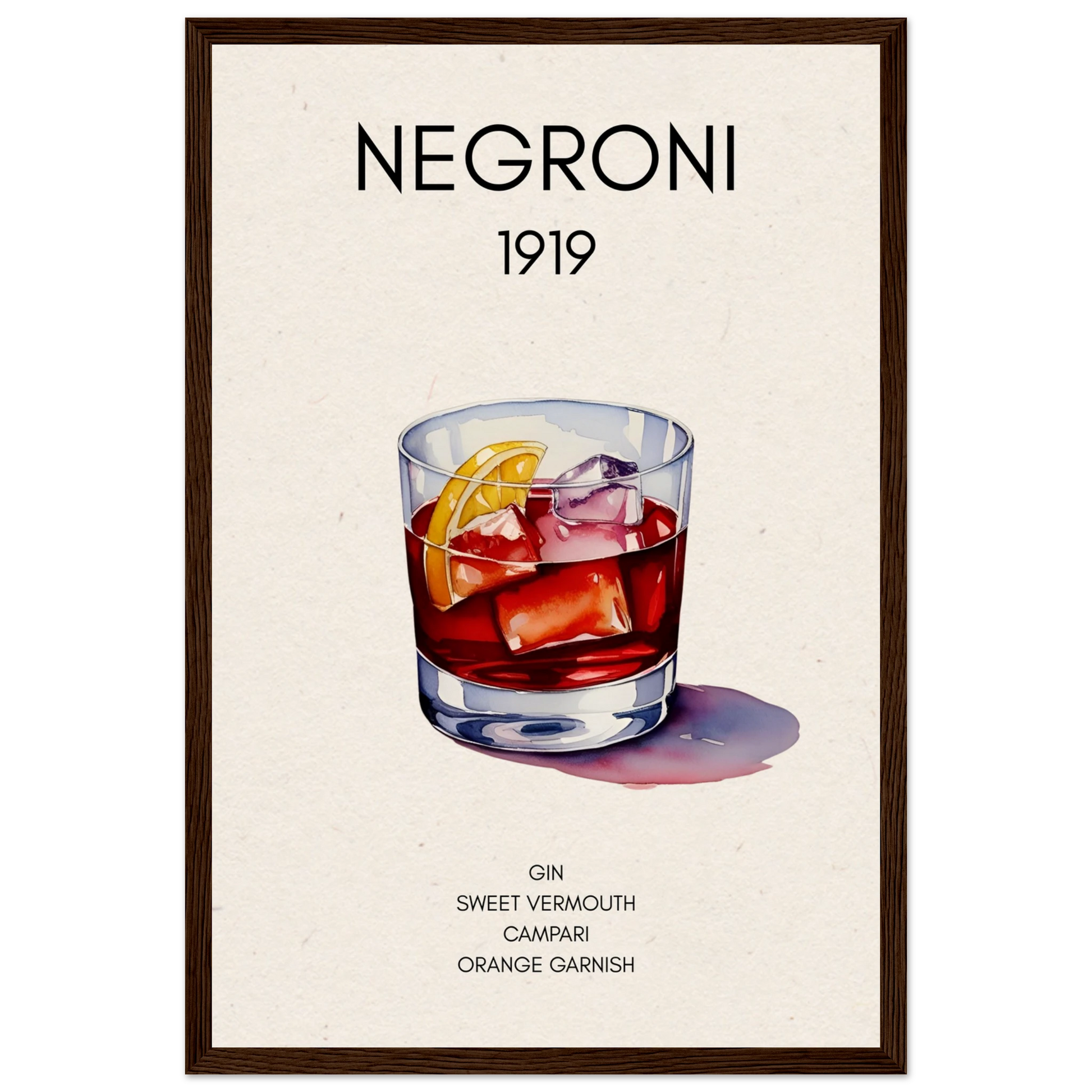Negroni Cocktail Bar Art Print Dark Brown Wood Frame 30x45 cm 12x18″ Museum-Quality Matte Paper Wooden Framed Poster