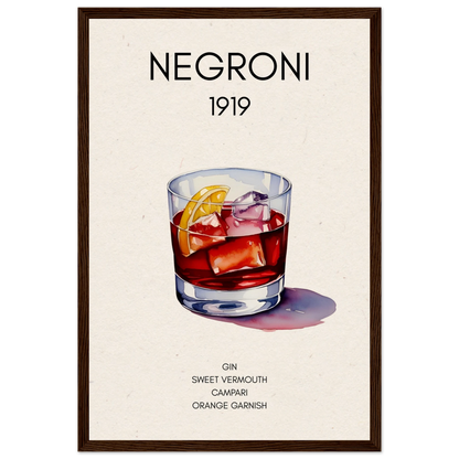 Negroni Cocktail Bar Art Print Dark Brown Wood Frame 30x45 cm 12x18″ Museum-Quality Matte Paper Wooden Framed Poster