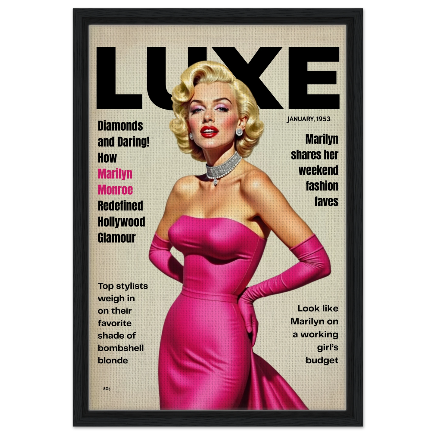 Marilyn Monroe Old Hollywood Art Print Black Wood Frame 40x60 cm 16x24″ Framed Canvas