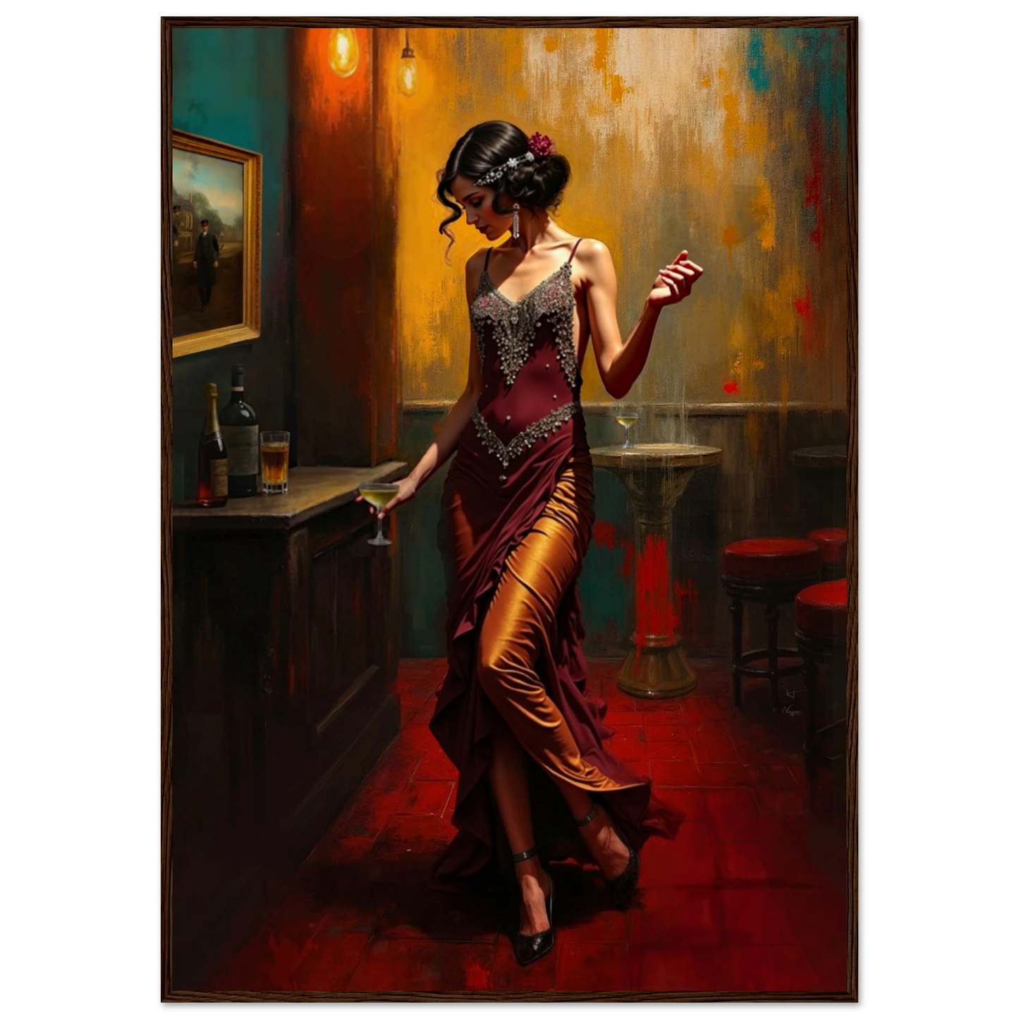 Speakeasy Flapper Art Prohibition Poster Print Dark Brown Wood Frame 70x100 cm 28x40″ Premium Matte Paper Wooden Framed Poster