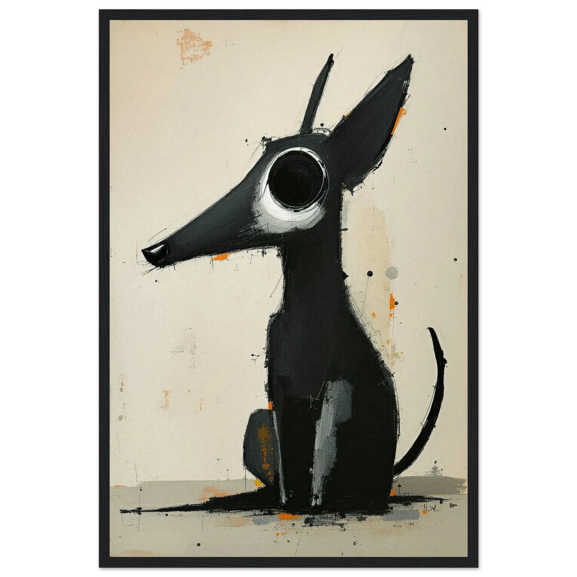 Big Eyed Abstract Dog Fine Art Print Black Wood Frame 40x60 cm 16x24″ Premium Matte Paper Wooden Framed Poster