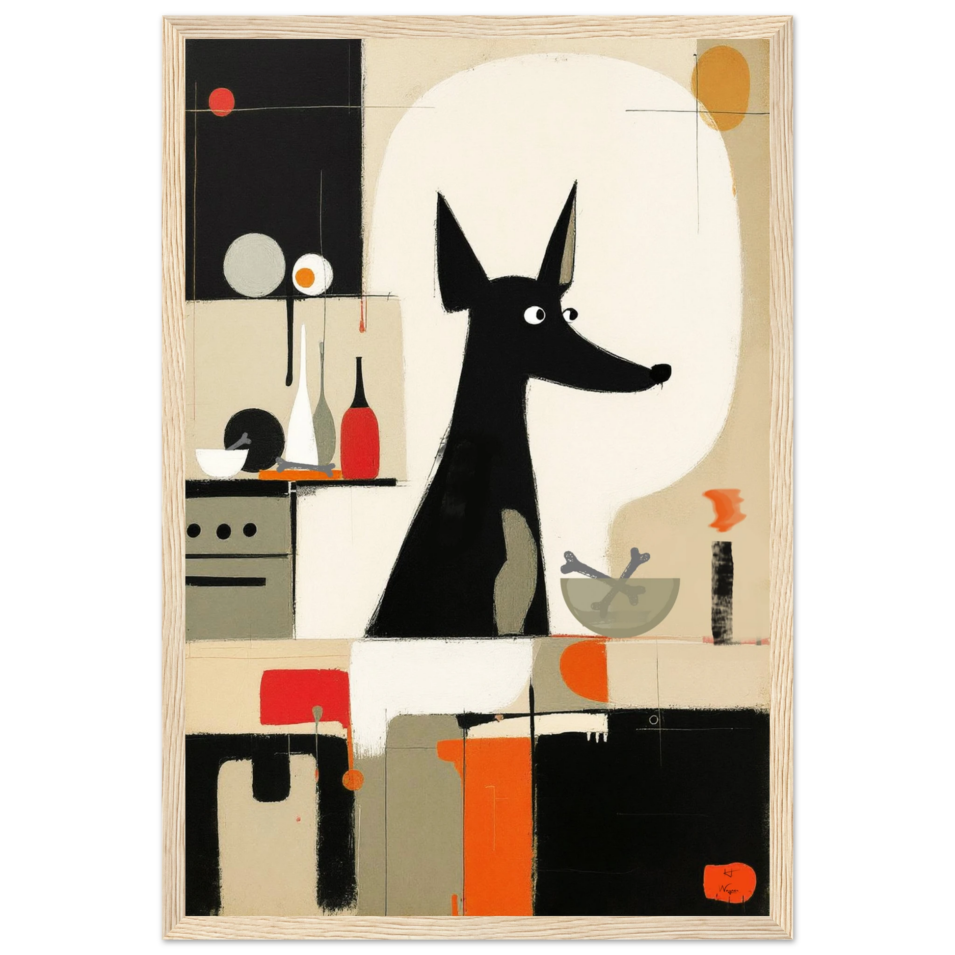 Modern Quirky Dog Lover Art Print Light Wood Frame 30x45 cm 12x18″ Premium Matte Paper Wooden Framed Poster