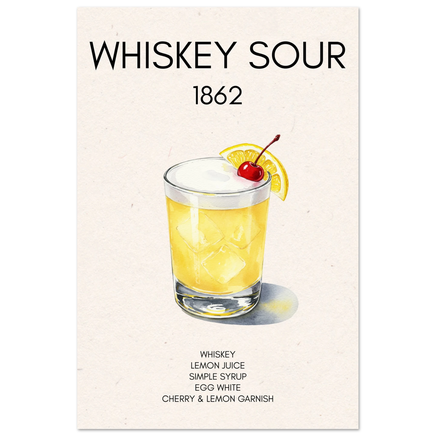 Whiskey Sour Cocktail Bar Poster Print No Frame 40x60 cm 16x24″ Premium Matte Paper Poster