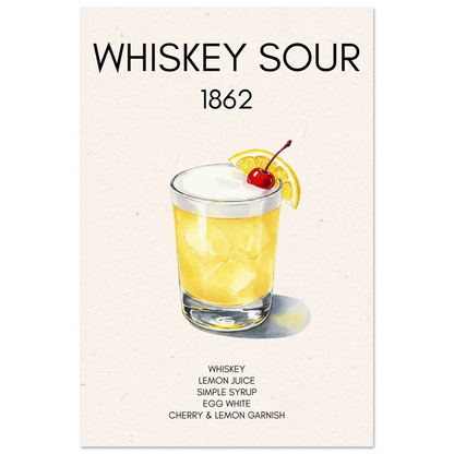 Whiskey Sour Cocktail Bar Art Print No Frame 40x60 cm 16x24″ Premium Matte Paper Poster