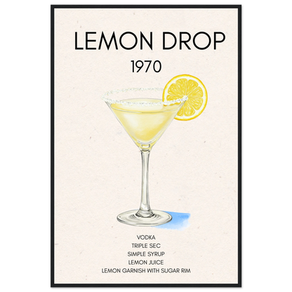 Lemon Drop Martini Cocktail Bar Art Print Black Wood Frame 60x90 cm 24x36″ Premium Matte Paper Wooden Framed Poster