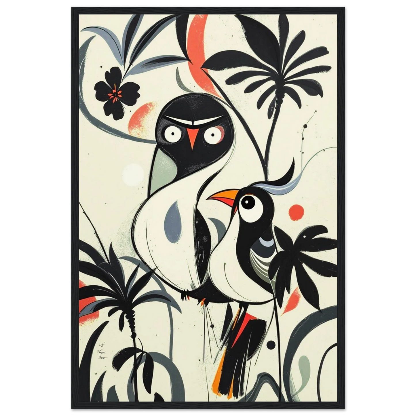 Abstract Bird Modern Tropical Art Print Black Wood Frame 40x60 cm 16x24″ Premium Matte Paper Wooden Framed Poster