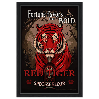 Tiger Cocktail Bar Art Poster Print 40x60 cm 16x24″ Framed Canvas Black Wood Frame
