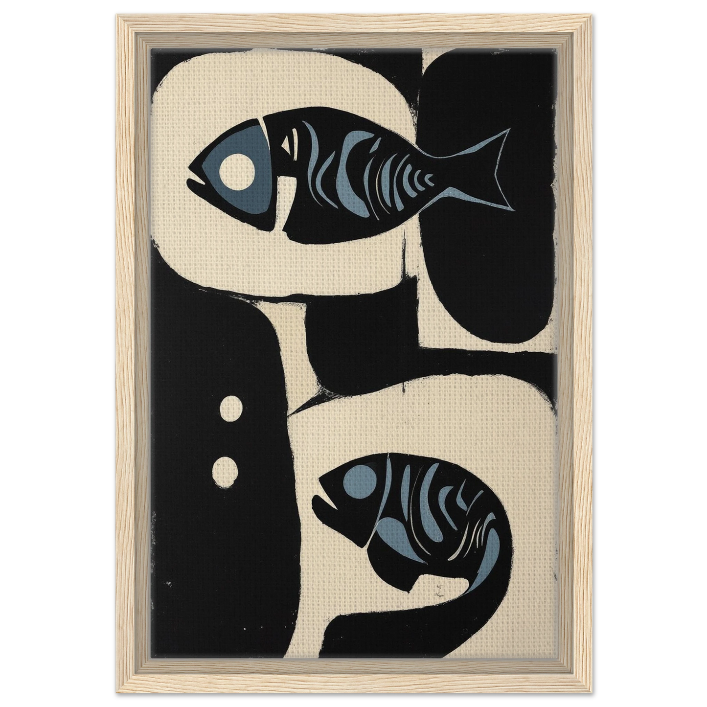 Abstract Mid-Century Modern Fish Art Print Light Wood Frame 30x45 cm 12x18″ Framed Canvas