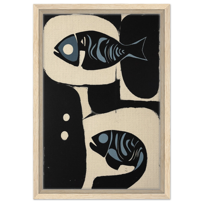 Abstract Mid-Century Modern Fish Art Print Light Wood Frame 30x45 cm 12x18″ Framed Canvas