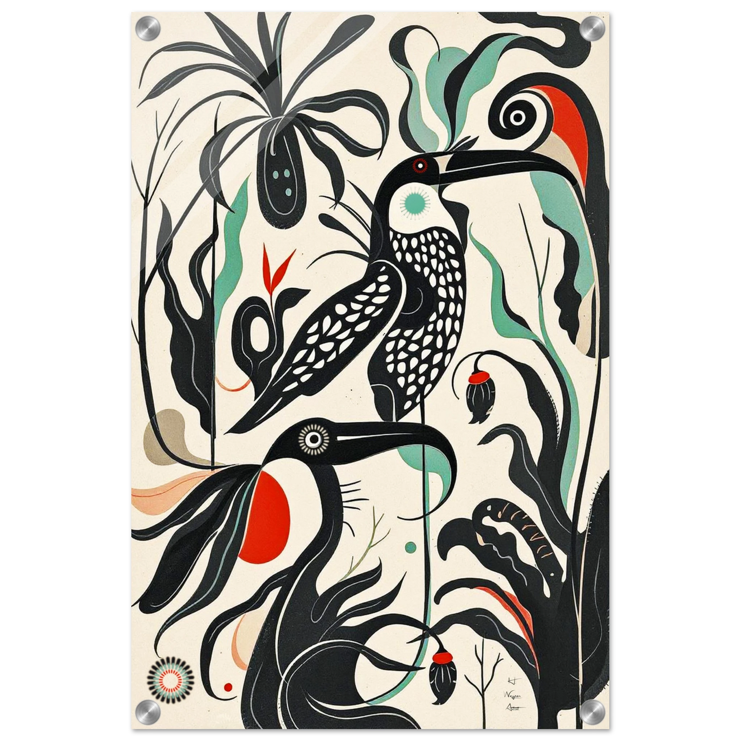 Mid-Century Modern Tropical Bird Art Print No Frame 40x60 cm 16x24″ Sleek Acrylic Print
