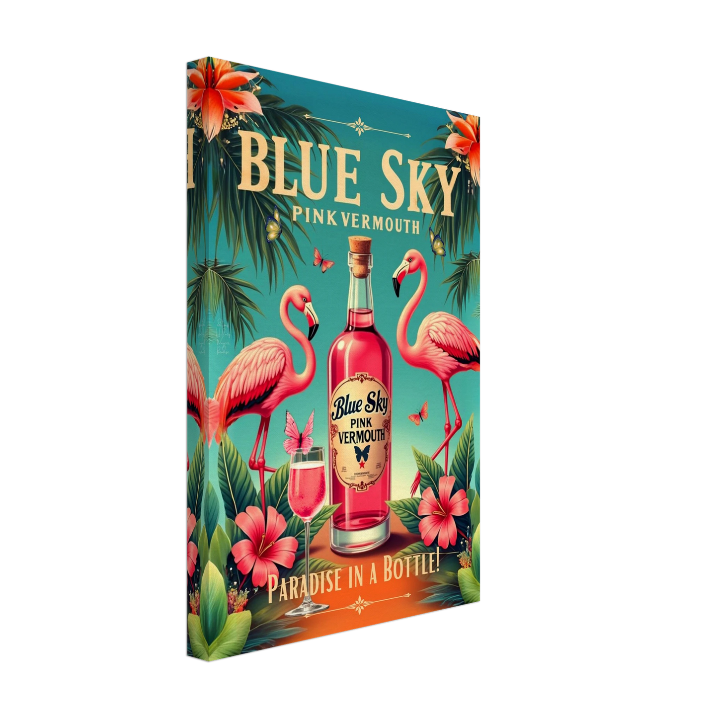 Vintage Pink Flamingo Tiki Bar Art Print 30x45 cm 12x18″ Gallery Wrapped Canvas No Frame