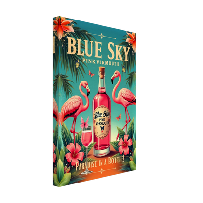 Vintage Pink Flamingo Tiki Bar Art Print 30x45 cm 12x18″ Gallery Wrapped Canvas No Frame