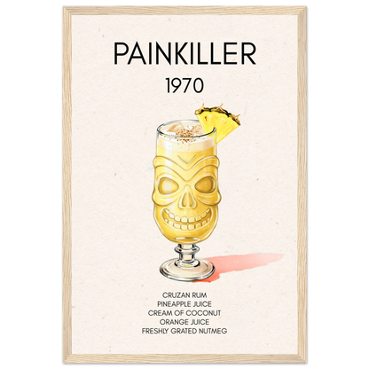 Painkiller Cocktail Bar Art Tiki Print Light Wood Frame 30x45 cm 12x18″ Premium Matte Paper Wooden Framed Poster