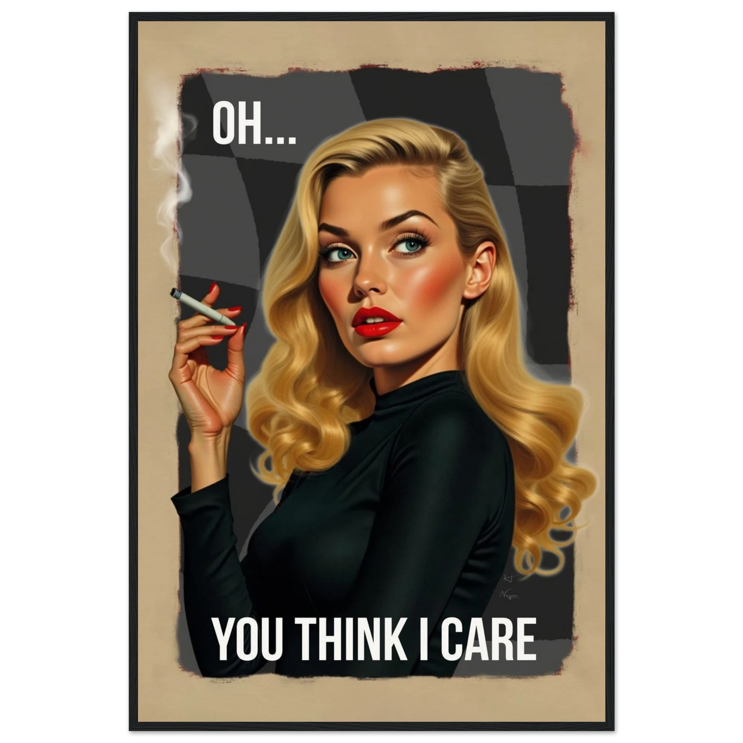 Retro Blonde Bombshell Funny Quote Art Print Black Wood Frame 60x90 cm 24x36″ Museum-Quality Matte Paper Wooden Framed Poster