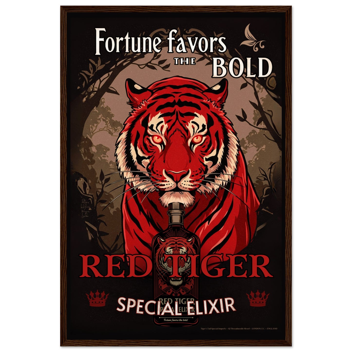 Tiger Cocktail Bar Art Poster Print 30x45 cm 12x18″ Museum-Quality Matte Framed Poster Dark Brown Wood Frame