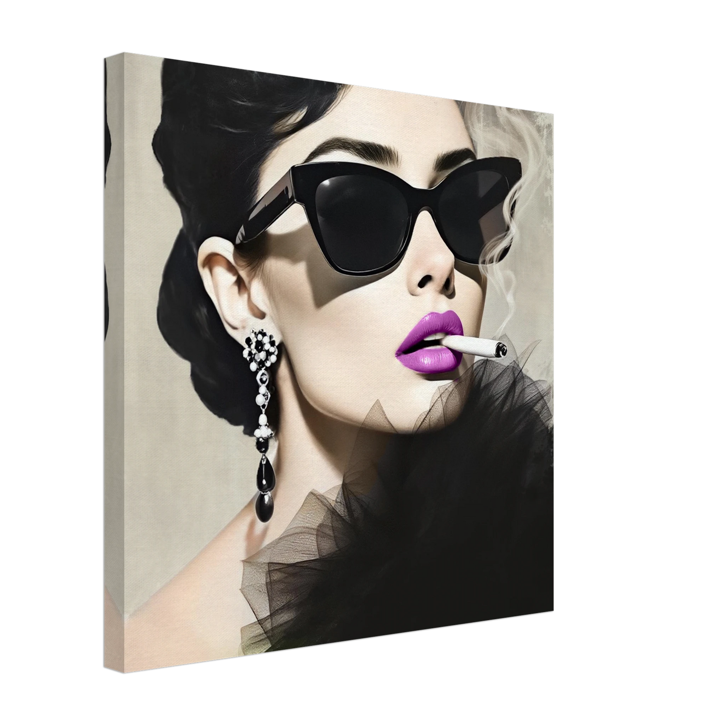 Smoking Girl Retro Fashion Model Art Print 50x50 cm 20x20″ Gallery Wrapped Canvas