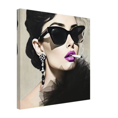 Smoking Girl Retro Fashion Model Art Print 50x50 cm 20x20″ Gallery Wrapped Canvas