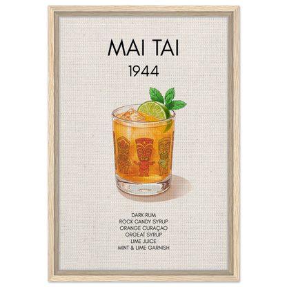 Mai Tai Tropical Cocktail Bar Poster Print Light Wood Frame 40x60 cm 16x24″ Framed Canvas
