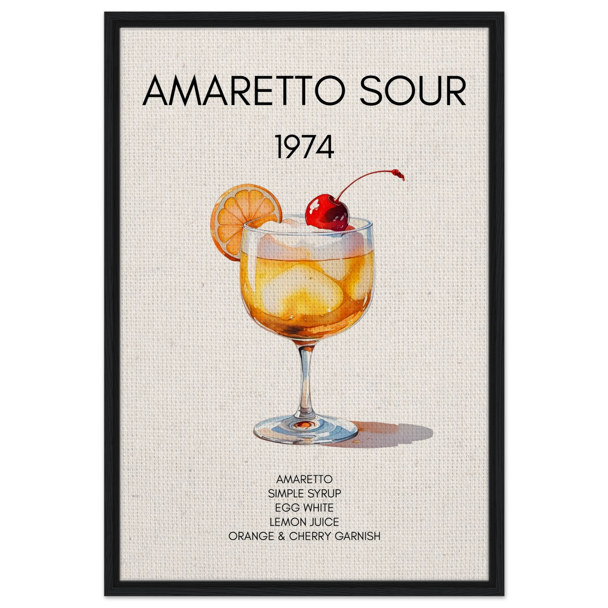 Amaretto Sour Cocktail Bar Art Print Black Wood Frame 60x90 cm 24x36″ Framed Canvas