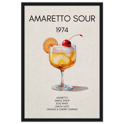 Amaretto Sour Cocktail Bar Art Print Black Wood Frame 60x90 cm 24x36″ Framed Canvas