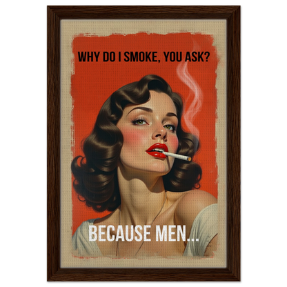 Retro Smoking Pin-Up Girl Art Print Dark Brown Wood Frame 30x45 cm 12x18″ Framed Canvas