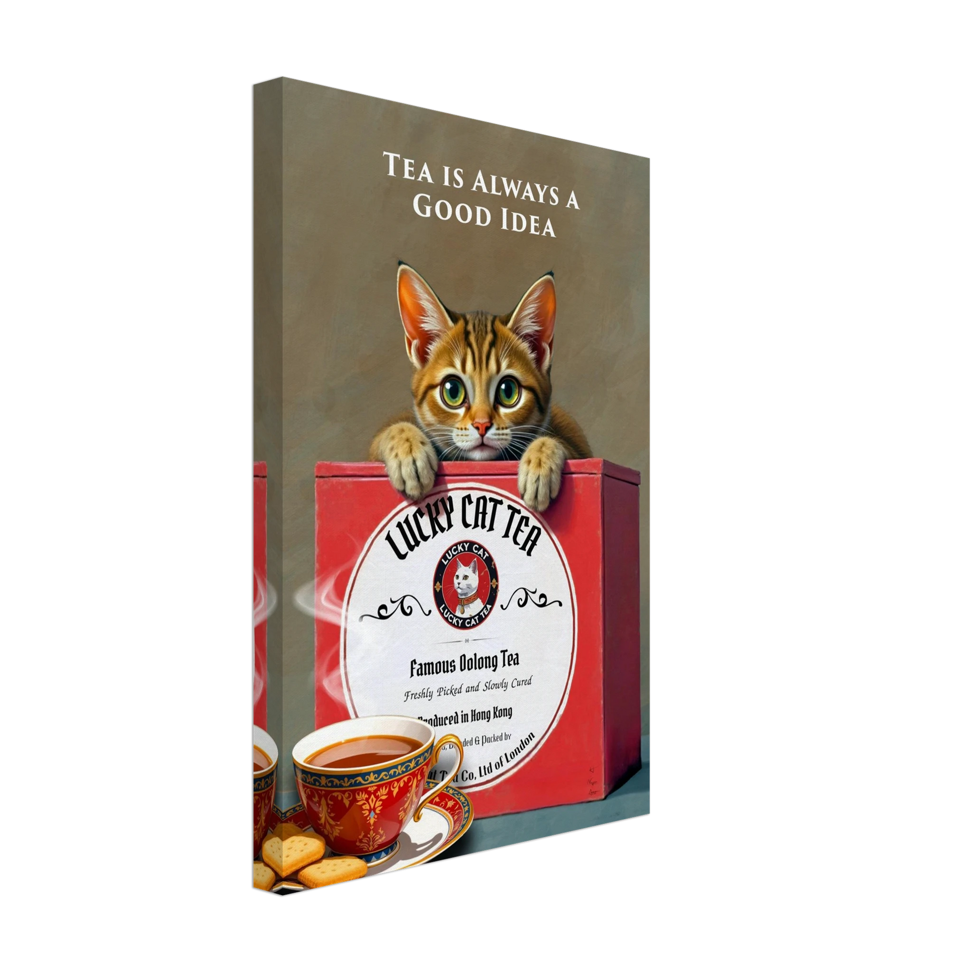 Tabby Lucky Cat Tea Vintage Kitchen Art Print No Frame 30x45 cm 12x18″ Gallery Wrapped Canvas