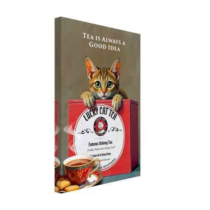 Tabby Lucky Cat Tea Vintage Kitchen Art Print No Frame 30x45 cm 12x18″ Gallery Wrapped Canvas