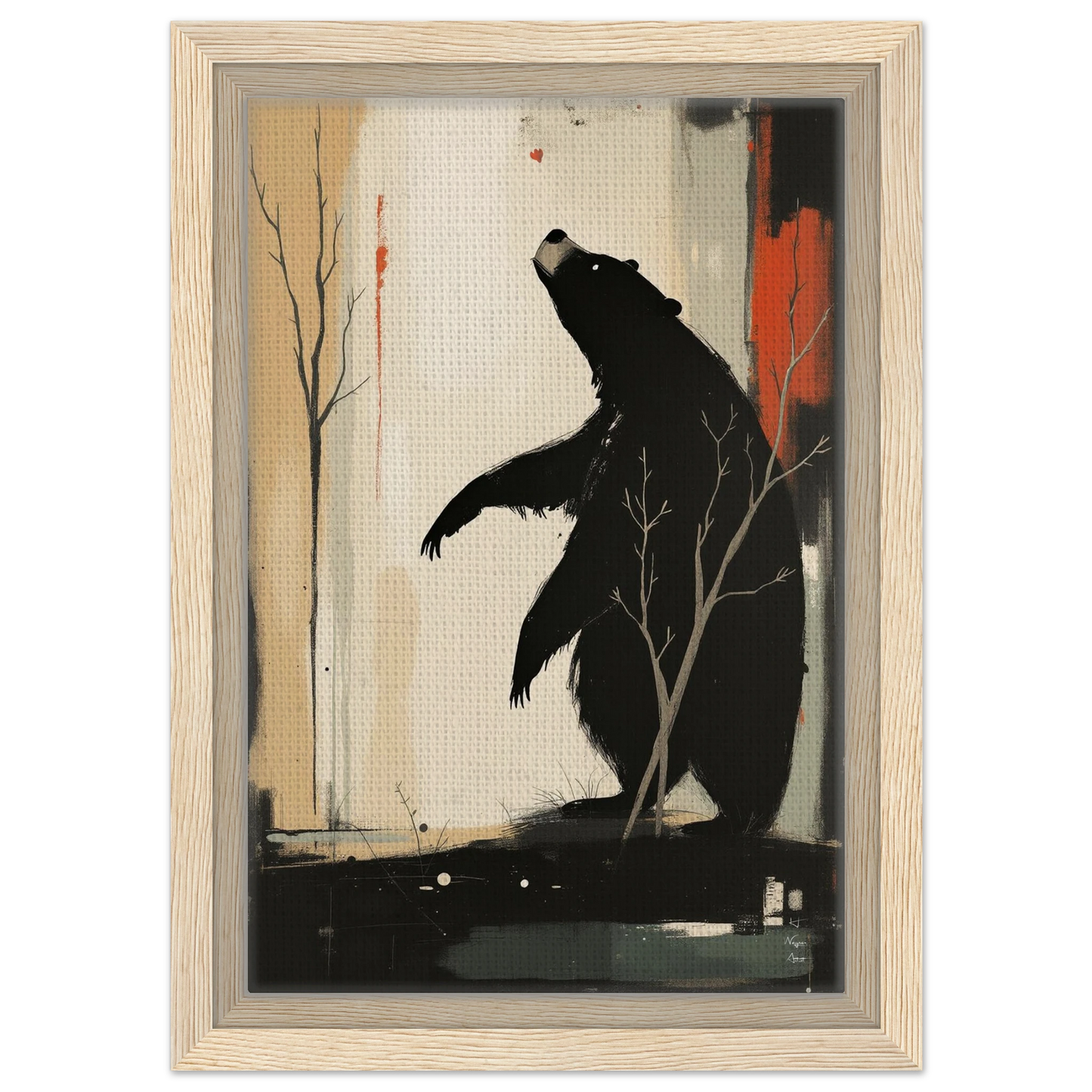 Abstract Bear Wildlife Art Print 20x30 cm 8x12″ Framed Canvas Light Wood Frame