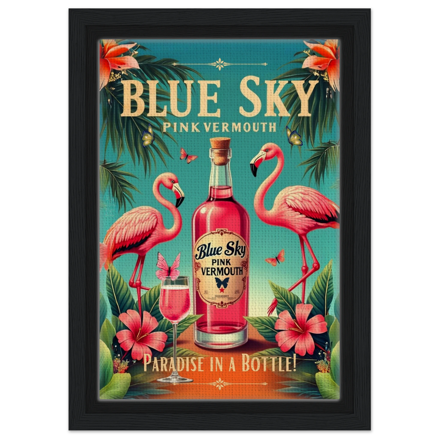 Vintage Pink Flamingo Tiki Bar Art Print 40x60 cm 16x24″ Gallery Wrapped Canvas No Frame