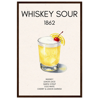 Whiskey Sour Cocktail Bar Art Print Dark Brown Wood Frame 40x60 cm 16x24″ Premium Matte Paper Wooden Framed Poster