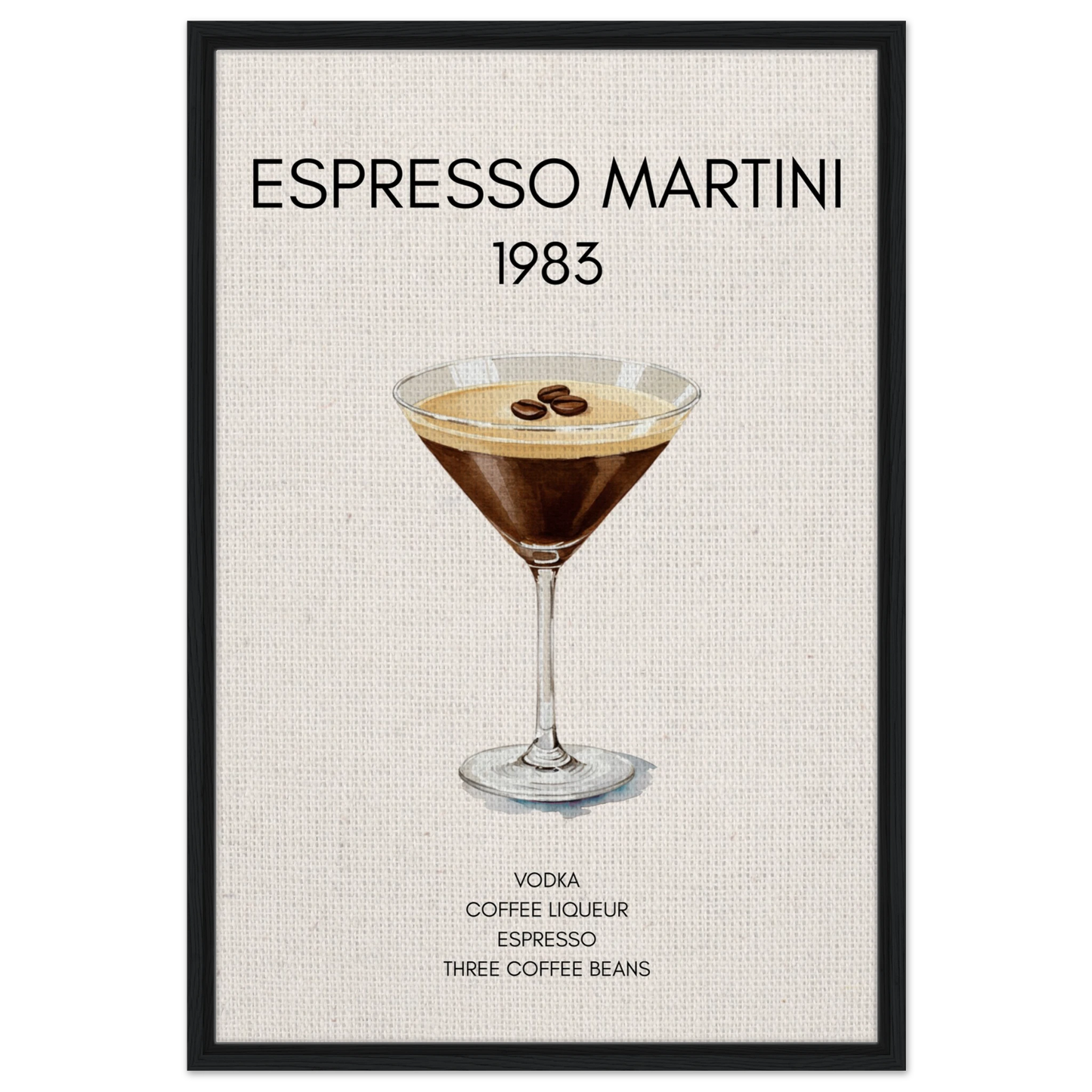 Espresso Martini Cocktail Bar Poster Print Black Wood Frame 60x90 cm 24x36″ Framed Canvas